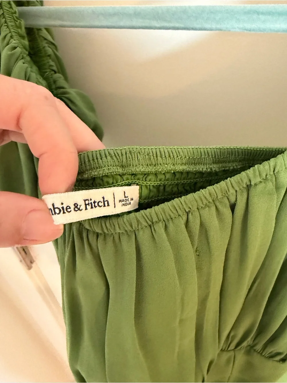 Abercrombie & Fitch Olive Green Puff-Sleeve Blouse
